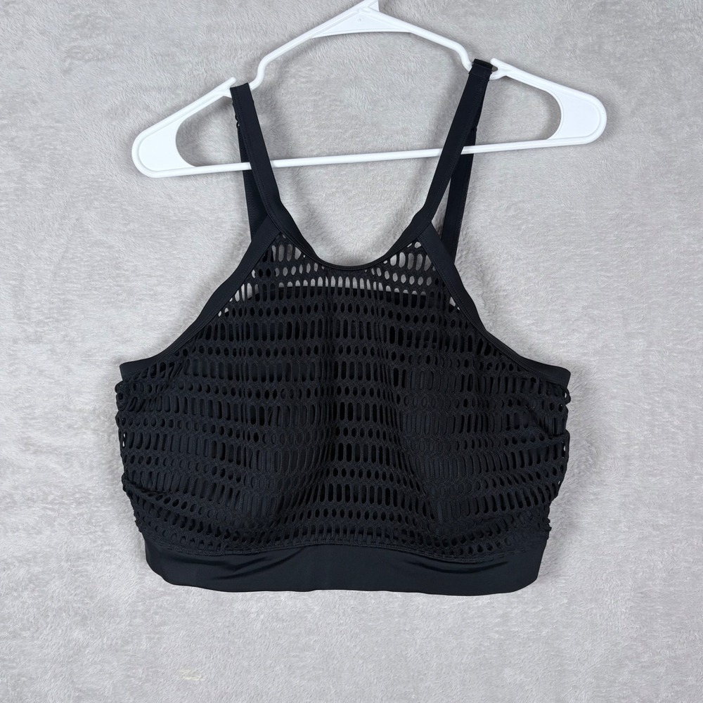 Cacique Swim Bikini Top 38DDD Black Mesh High Neck Underwire Tankini Fishnet